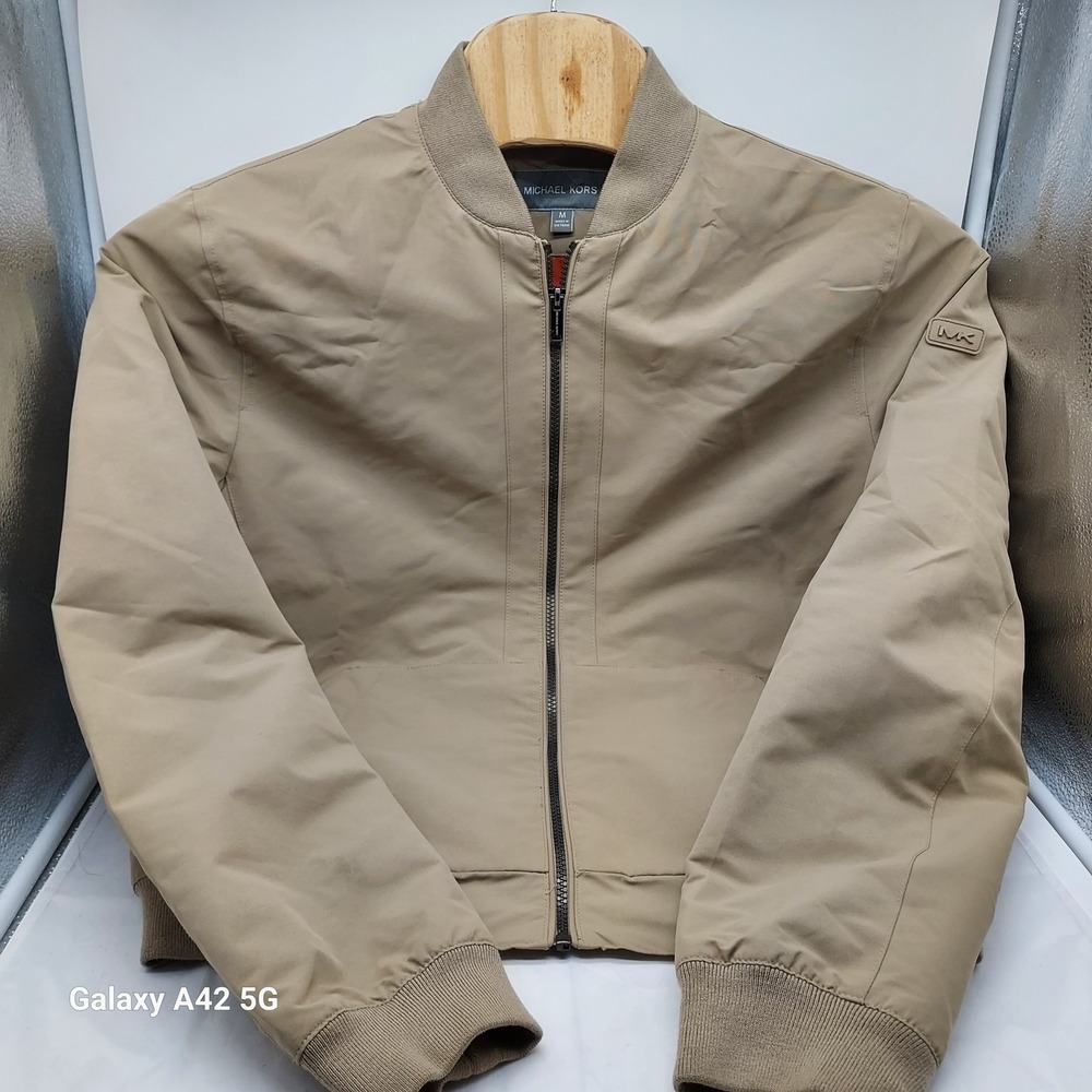 MICHAEL KORS Men Bomber Jacket Tan Khaki Full Zip Size M Lightweight